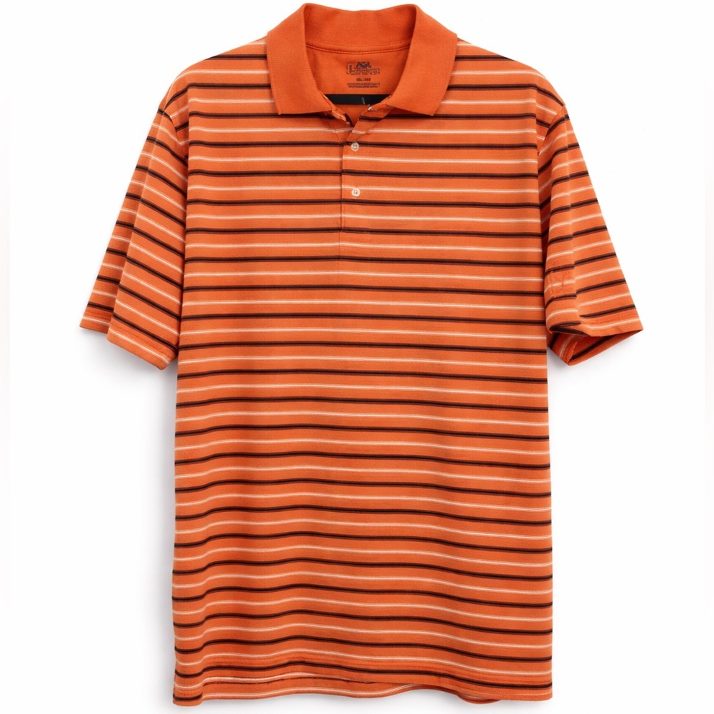 PGA Tour Men’s Orange Striped Golf Polo Shirt XL Performance